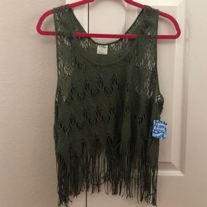 Olive green fringe top from Free People